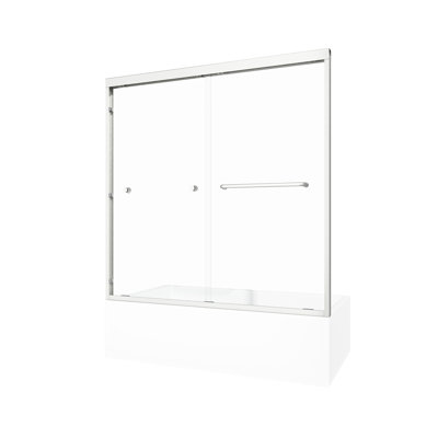 55"-60" W X 60" H Brushed Nickel Double Bypass Sliding Shower Door, Aluminium Alloy Frame, 1/4" 6Mm  Tempered Glass With Nano - Proof Film, Safe For Bathroom Use Nano Protection, Easy One Person Setup