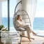 Grey Rattan Hanging Egg Chair with Stand and Cushion for Indoor