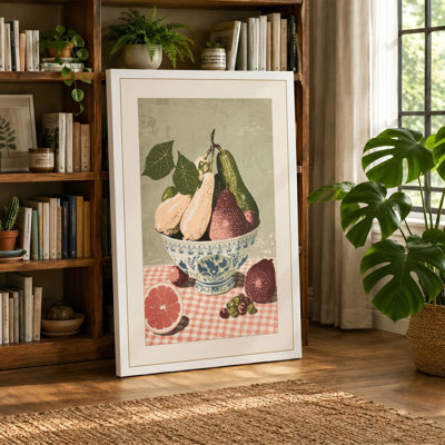 Bowl of Autumn Fruit Vintage - Wrapped Canvas