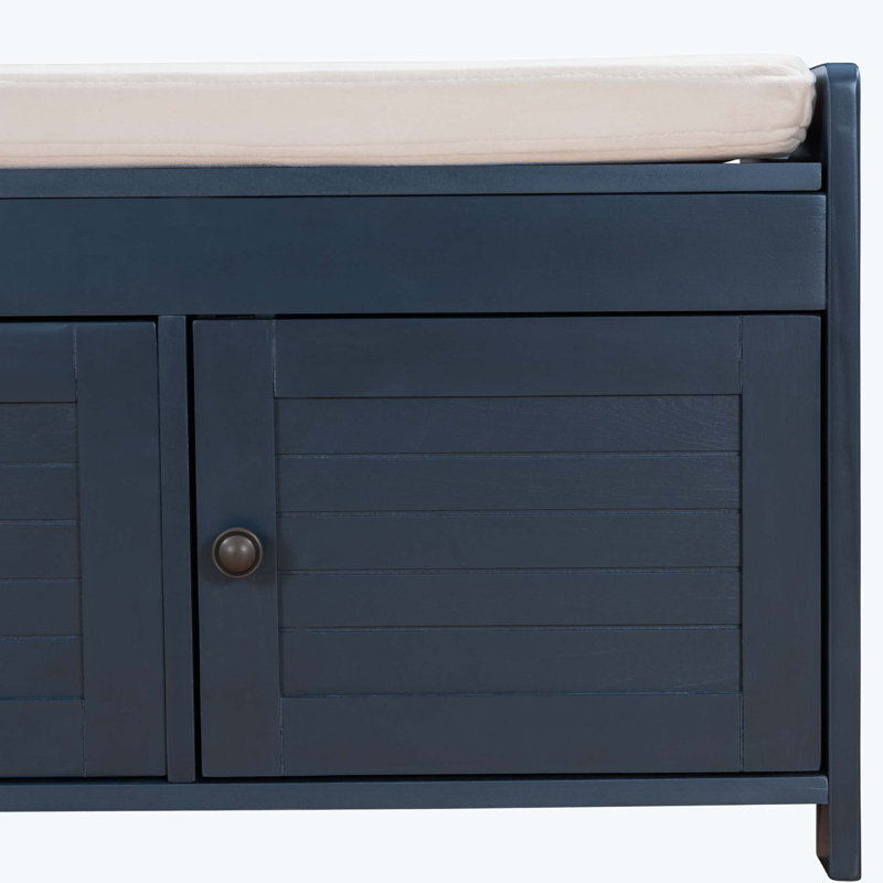 Linen Blend Upholstered Storage Bench, Antique Navy