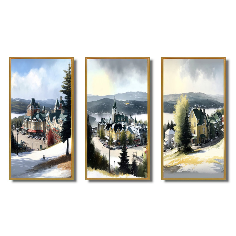 3 pièces sur toile, Or, H 28 po x l 36 po