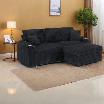 Multifunctional Corduroy Sofa, Black Modern Design, Ideal For Living Rooms
