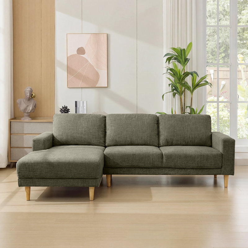 2-Piece 90" Upholstered L-Shaped Fabric Corner Sofa, Green