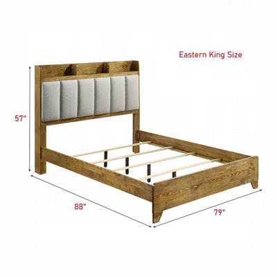 Cadre de lit contemporain pour la maison, lit avec tête de lit tapissier et ports USB