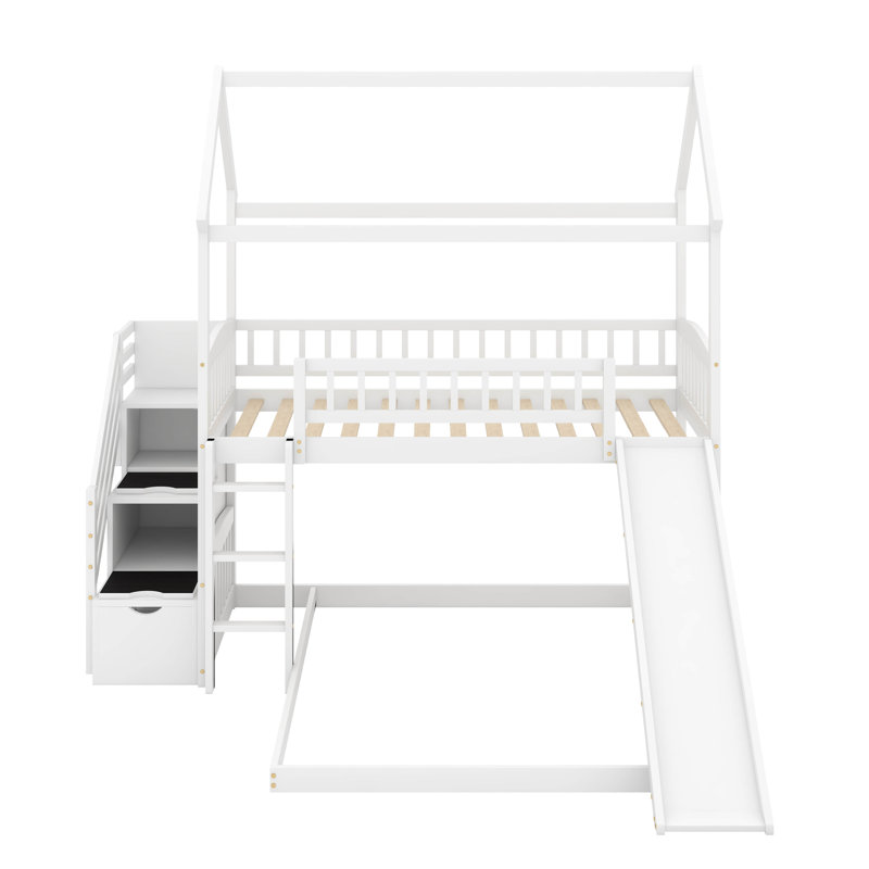 Twin Over Full Bunk Bed With Slide, White