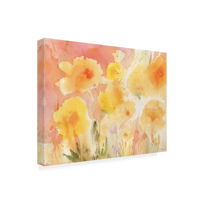Reproduction d’art sur toile tendue corail ciel, jaune Garden par Sheila Golden, H 14 po x l 19 po x p 2 po