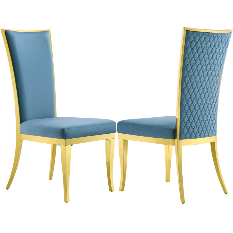 Ismary 18.9'' H Velvet Upholstered Side Chair, Blue, Gold