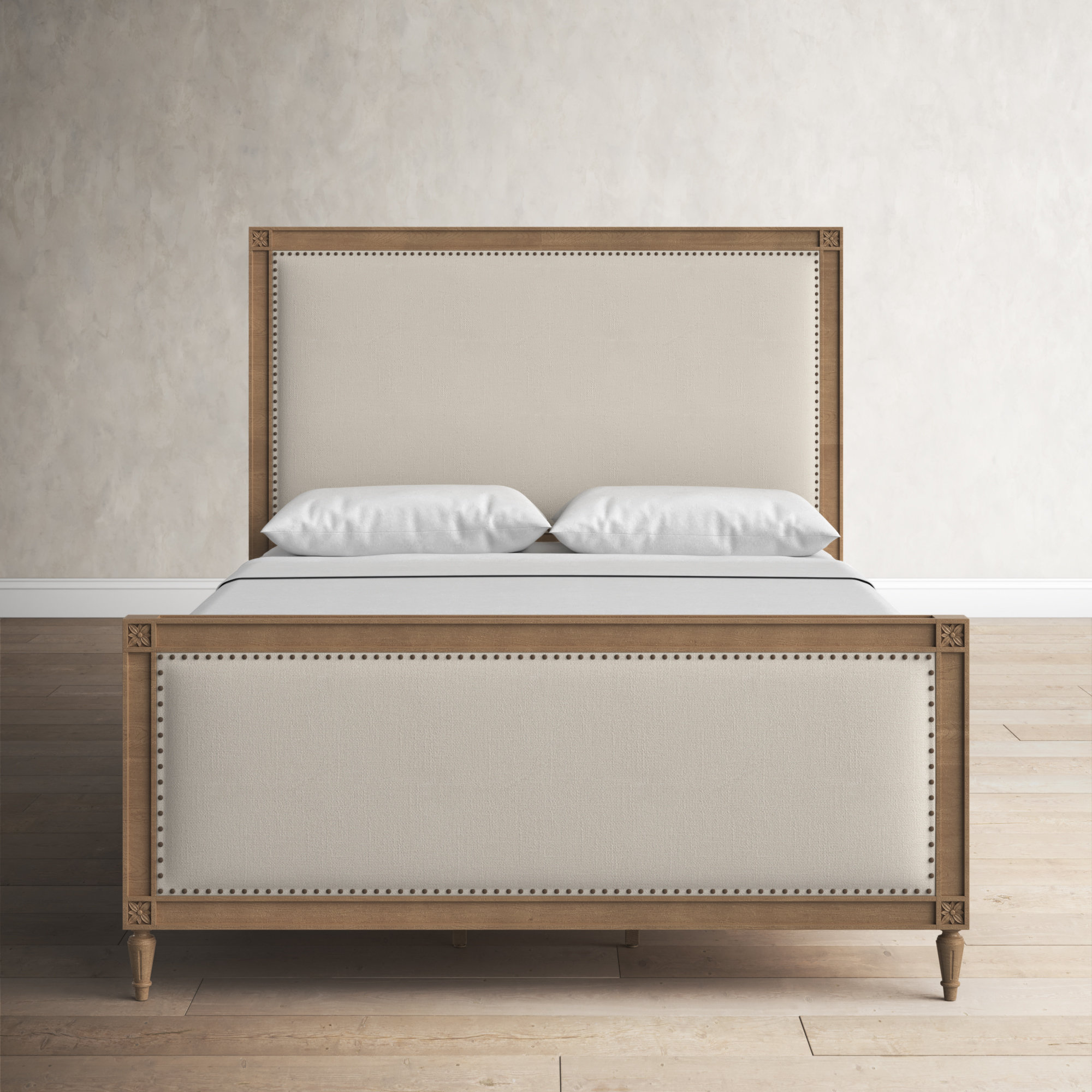 Birch Lane™ Batten Solid Wood and Upholstered Low Profile Standard Bed ...