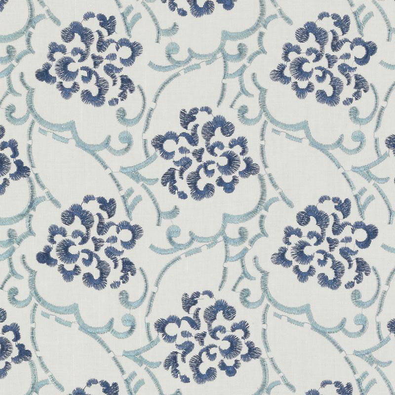 Tissu brodé Barton, Bleu / turquoise