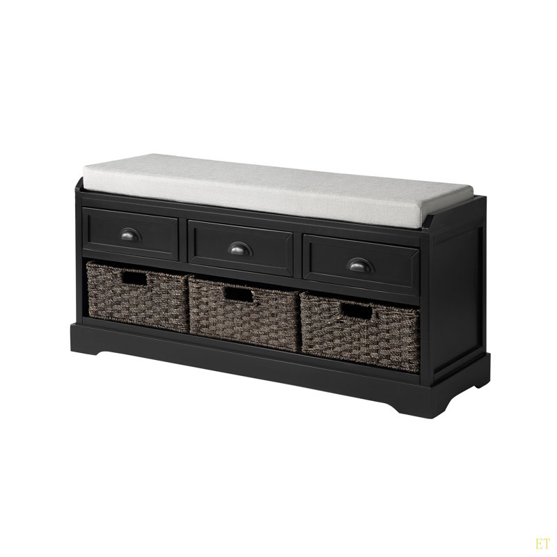Banc de rangement en bois avec 3 tiroirs et 3 paniers Homes Collection, Noir