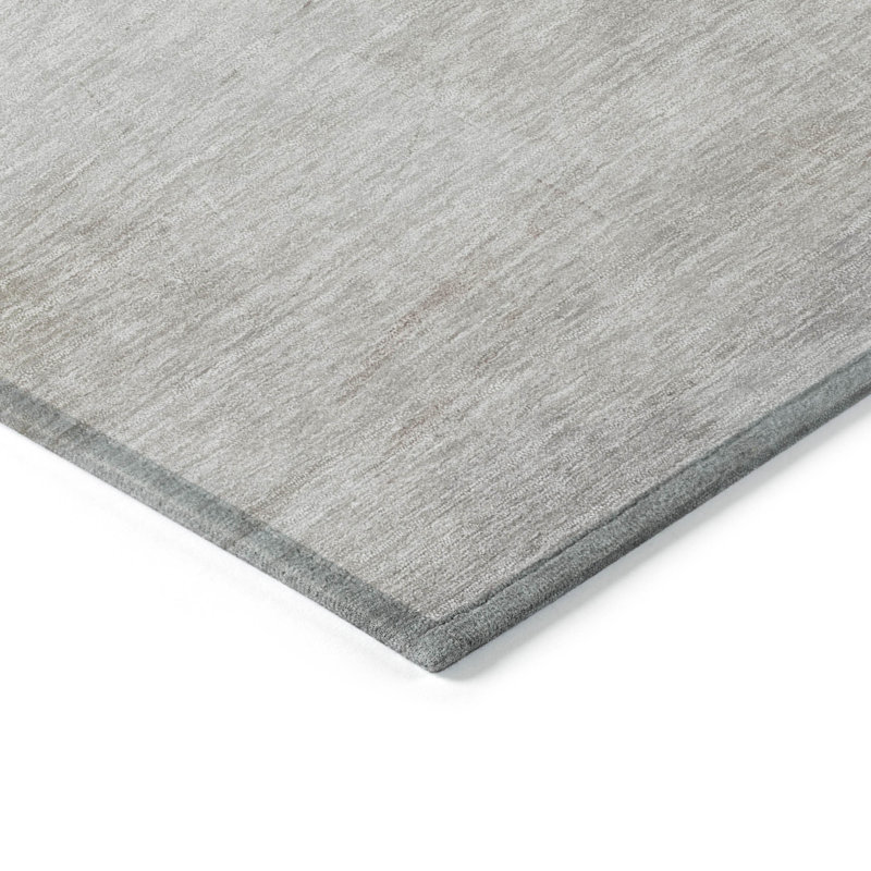 Round 8' Gray and Beige Synthetic Washable Rug