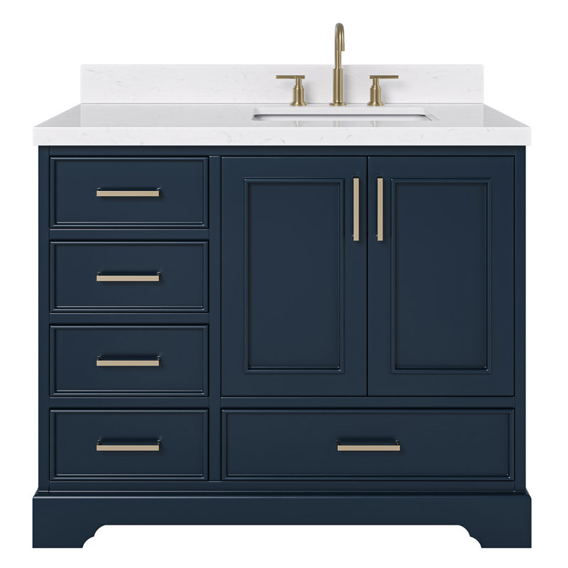 Ensemble de meuble-lavabo simple 42,25 po avec plateau en quartz Abshire, Bleu minuit