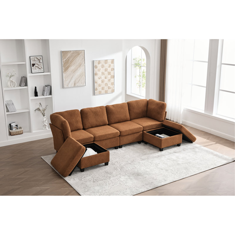 Upholstered Fabric Sectional, Tissu orange, H 30,98 po x l 29,6 po x P 30,36 po