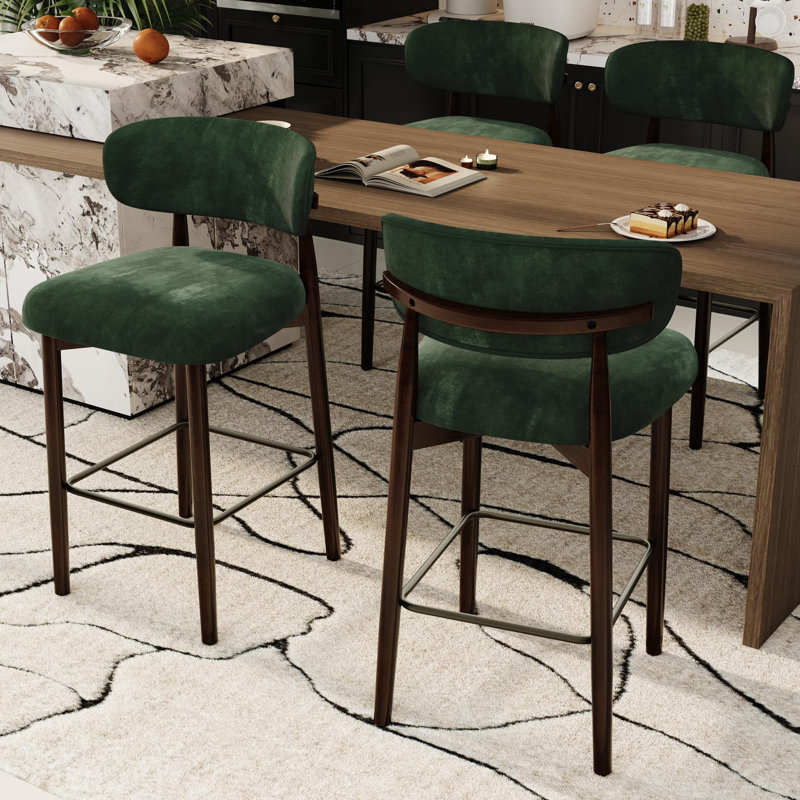 Tabourets de bar Modern Comfort, comptoir de 26 po, lin rembourré avec dossier incurvé, pieds en bois