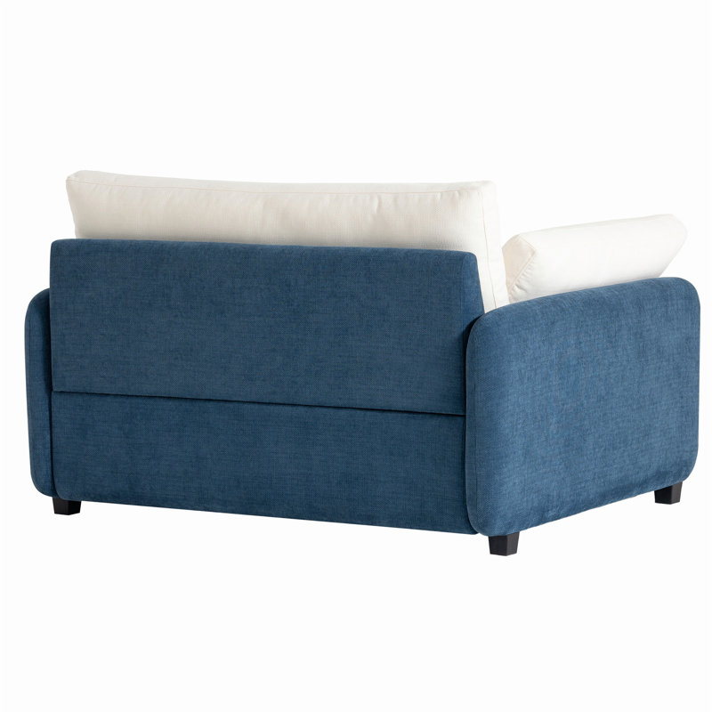 Oversized Chenille Single Sofa Chair with Colour Blocking Design and Pillows, Blue