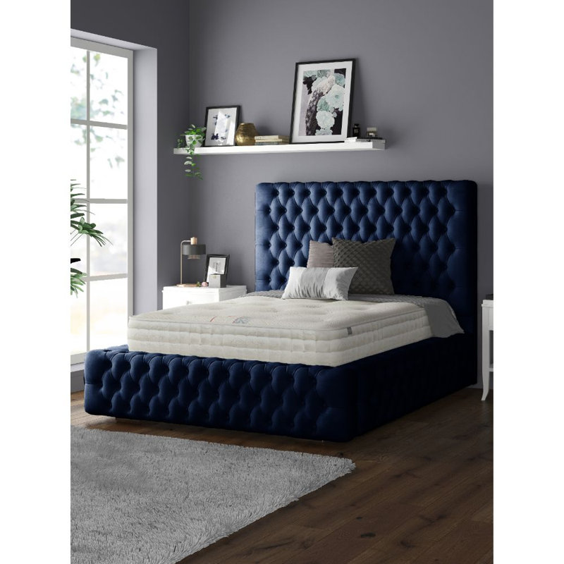 Clovis Upholstered Bed, Royal Blue, Double (4'6), Plush Velvet