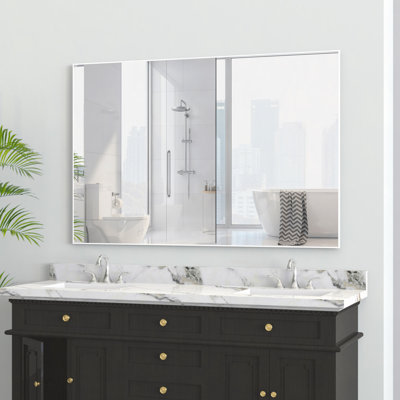 Miroir de salle de bain 48 "x 32" rectangulaire avec cadre blanc
