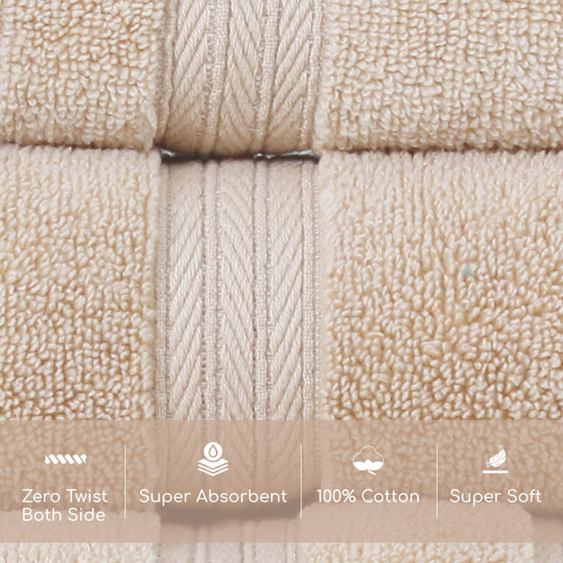 Elegance Essentials 550GSM 100% Cotton Zero Twist Bath Towel Set(2 Bath, 2 Hand Towel & 4 Washcloth), Linen