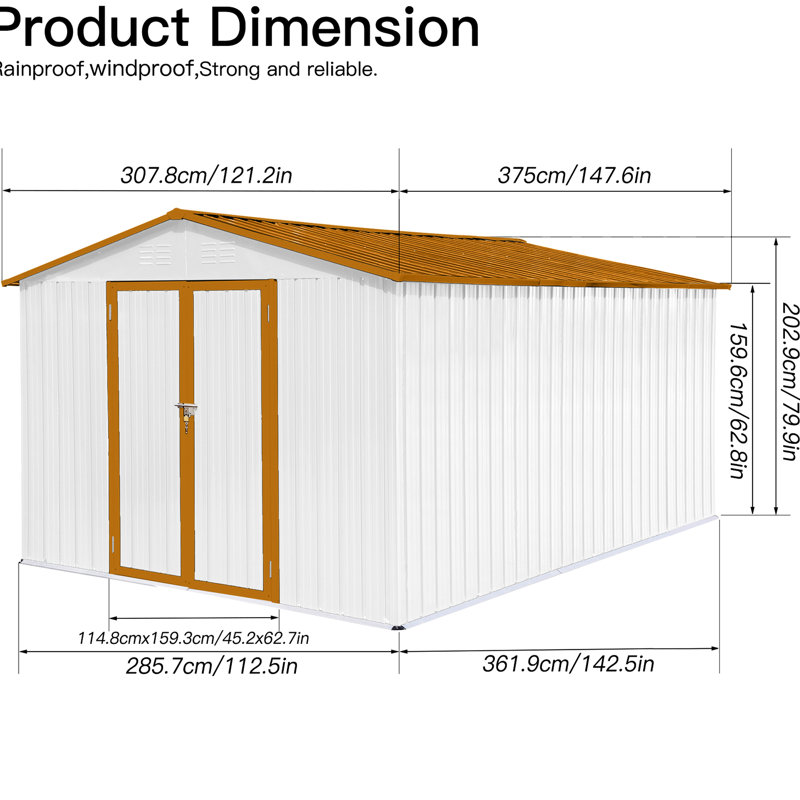 Outdoor Metal Shed Unit 10Ftx12ft - Galvanized Steel Protected Weather- For Year-Round Use, White