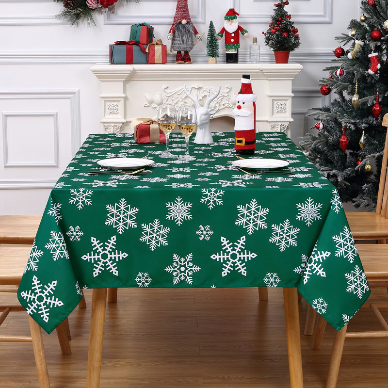 Snowflake Print Tablecloth in 180GSM Oxford Polyester | Waterproof Wipeable Festive Cover for Dining Room, Kitchen & Holiday Parties