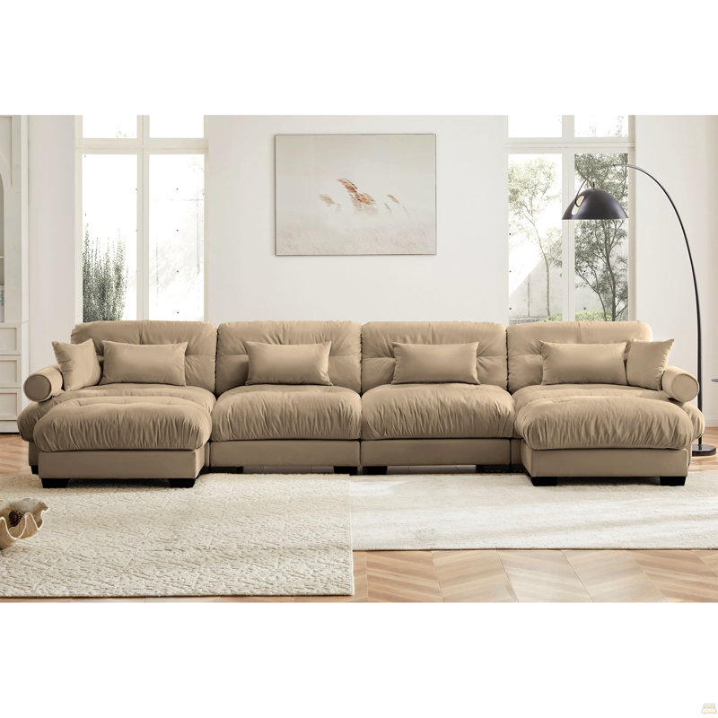 Canapé modulaire en U avec repose-pieds mobile, 4, 35 po H x 166 po L x 37 po P, Chameau