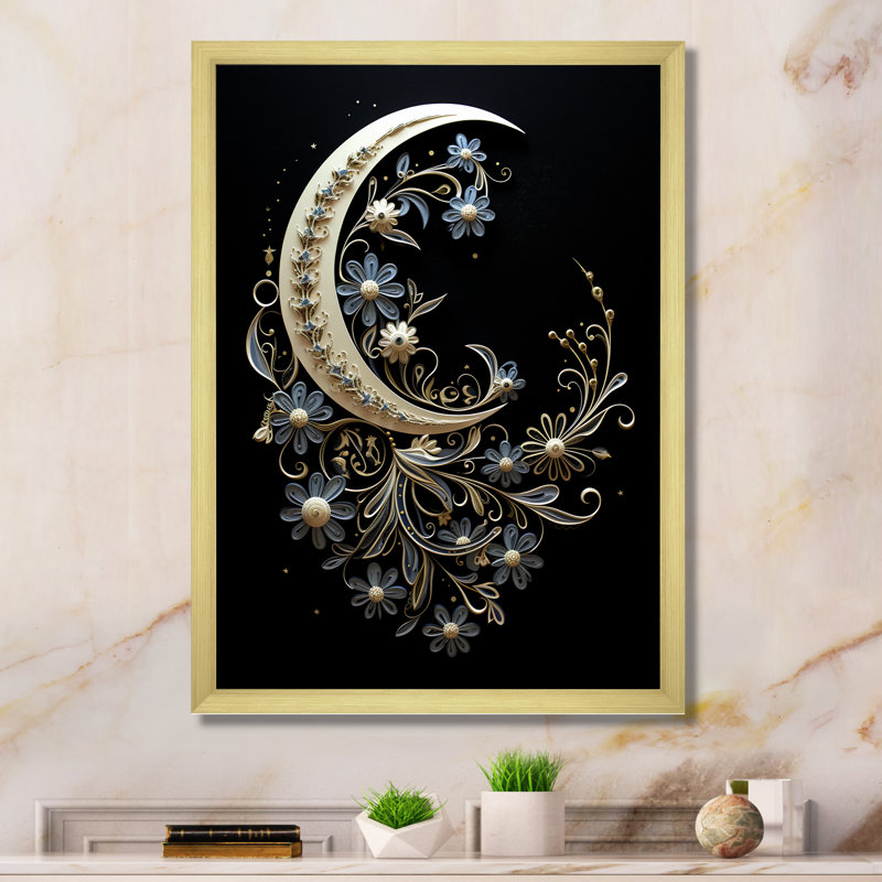 Moon Moon Harmony sur toile, Cadre doré simple, H 40 po x l 30 po x P 1,5 po
