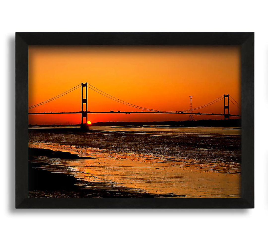 Gerahmtes Leinwandbild Bridge Afar Orange Sunset