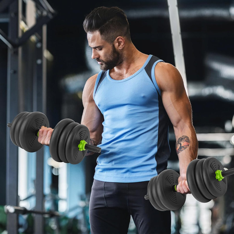 Ensemble d'haltères réglables 4 en 1 avec haltères et kettlebell, poids de 44 lb pour gymnastique à domicile avec support à pousser, vert