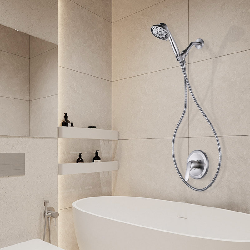 Single Handle 7-Spray Tub And Shower Faucet Set 1.8 GPM In. Brushed Nickel And Brass Rough-In Valve