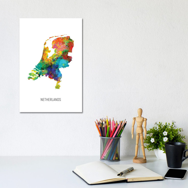 Netherlands Map by Michael Tompsett - Wrapped Canvas Gallery-Wrapped Canvas Giclée, 20.32 cm H x 30.48 cm W