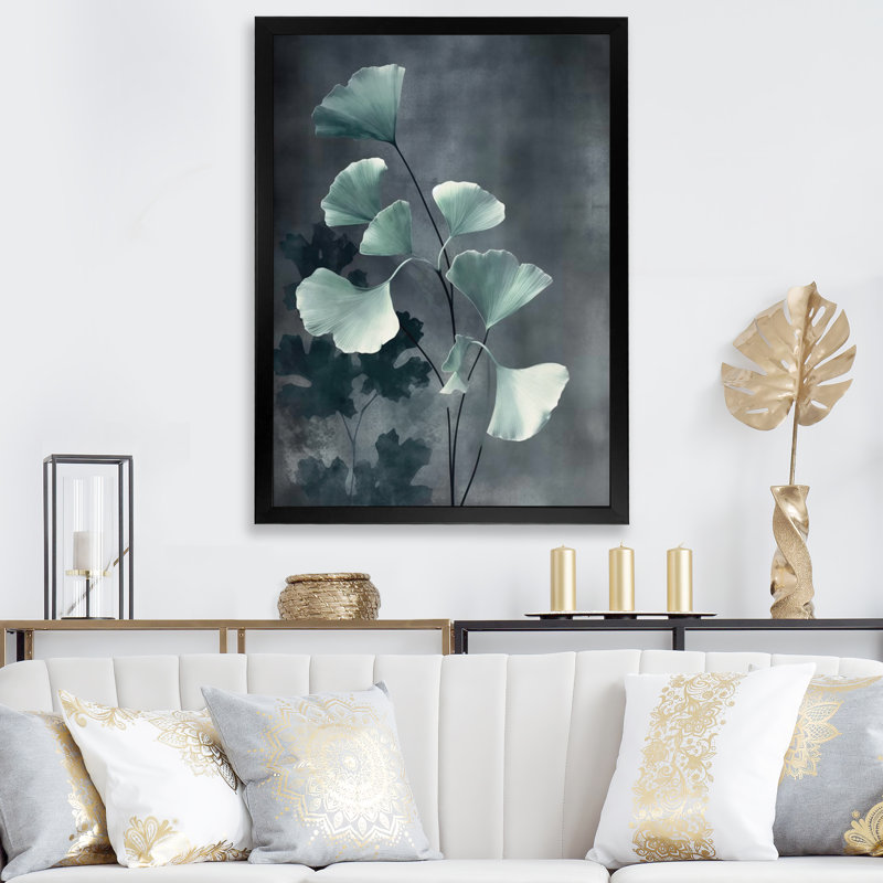 Feuillage vert et fleurs sur toile, Cadre photo noir, H 20 po x l 12 po x P 1 po