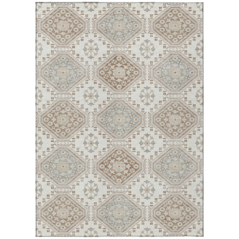 Tapis intérieur lavable floral ivoire et brun 9 pi x 12 pi