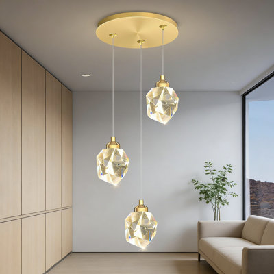 Luminaire suspendu moderne à 3 lumières avec DEL à intensité variable et télécommande pour îlot de cuisine, salle à manger ou bar