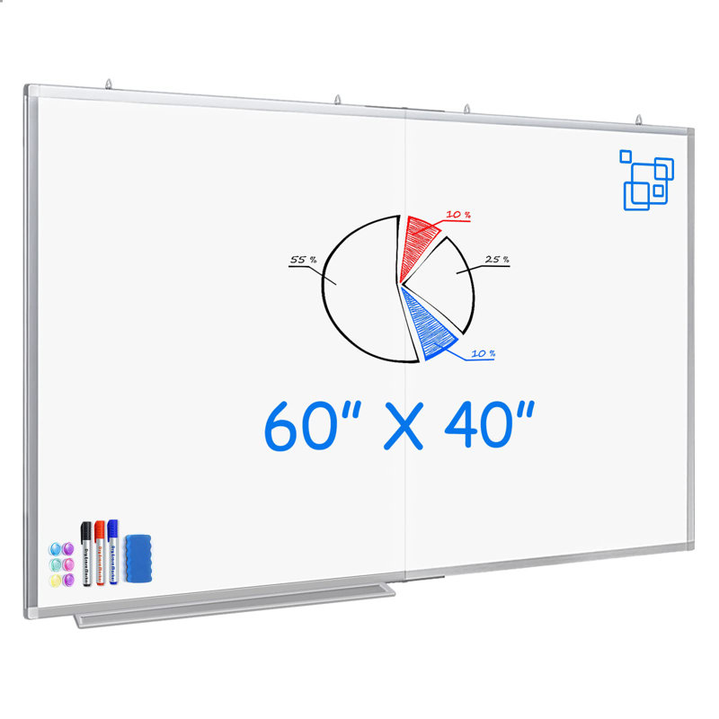 Tableau blanc magnétique effaçable à sec 60 po x 40 po