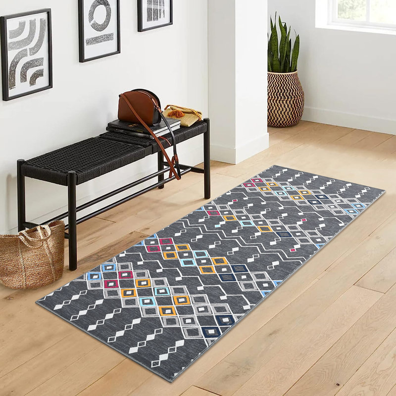 Washable Area Rug for Bedroom Geometric Moroccan Distressed Rug for Living Room Hallway Runner Rug Soft Striped Abstract Aesthetic Rug Enterway Floor Mat Non Slip Low Pile Stain Resistant Carpet for Kitchen Laundry Office