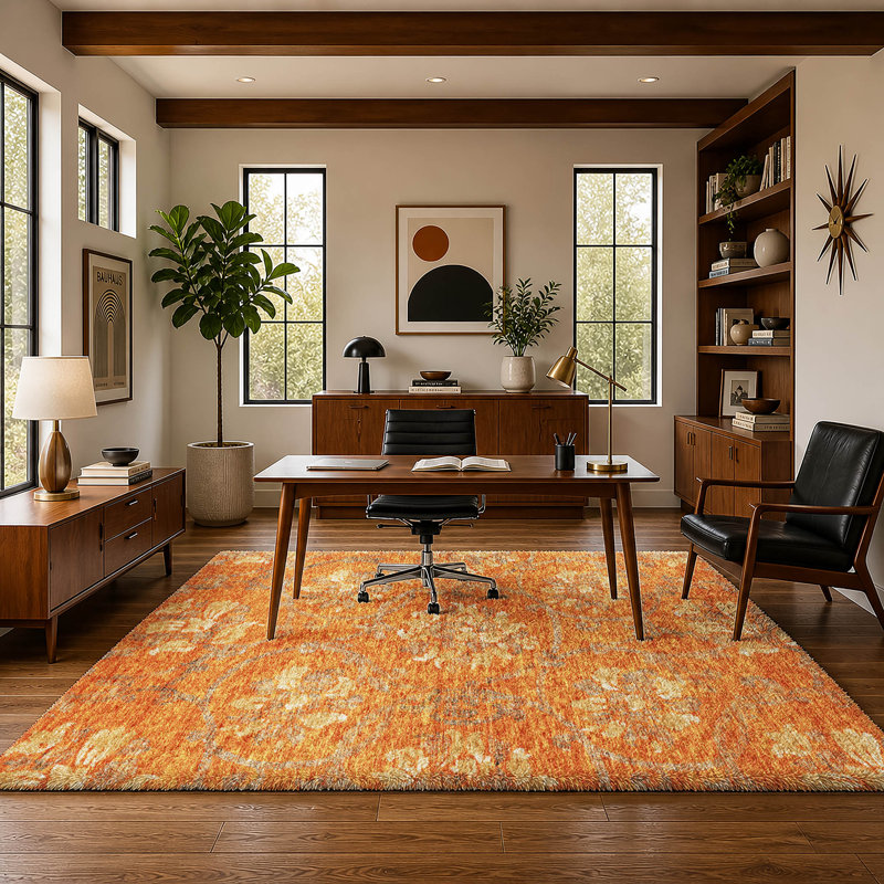 Tapis Dream Shag ADS766 de qualité supérieure, lavable à la machine et à motif floral, Orange, 9' x 12'
