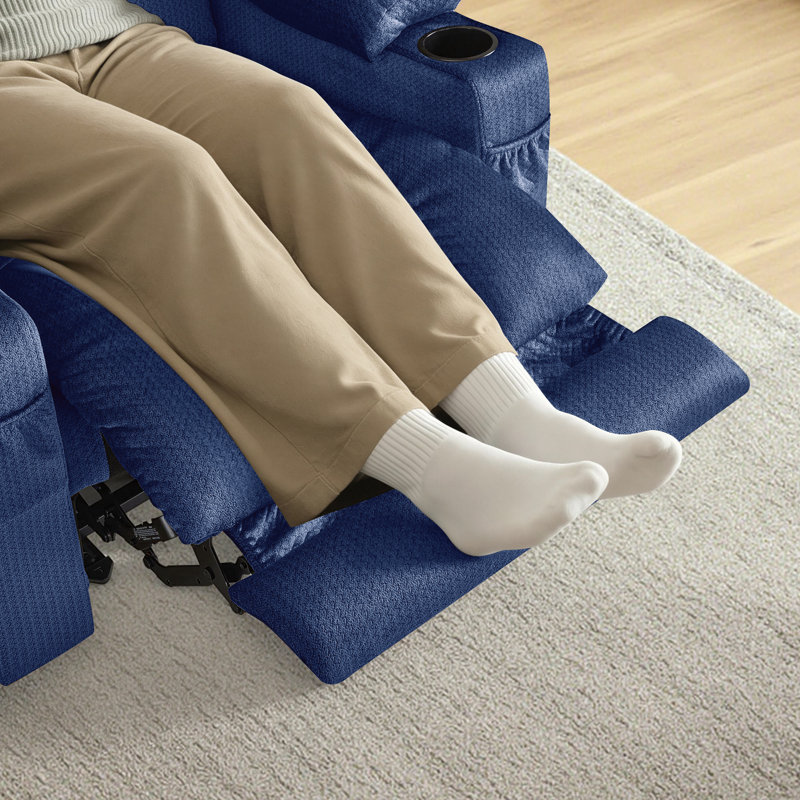 Color Electric Power Recliner Chair with Heat and Massage, USB Ports, Cup Holders, Navy Blue Polyester Blend