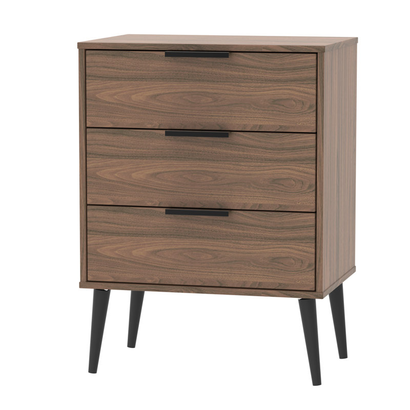 Fully Assembled Euart 3 Drawer Chest, Walnut/Black