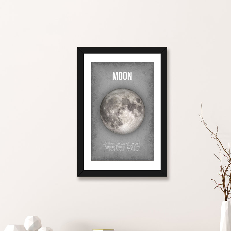 Décoration murale lune pour enfants, H 24 po x l 16 po x P 1 po, Papier encadré noir