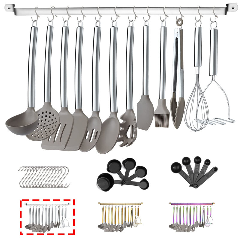 Ensemble d'ustensiles de cuisine en silicone 38 pièces, Argenté