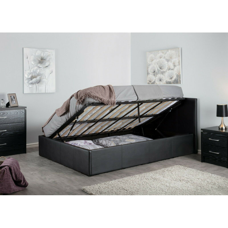 Violetta Upholstered Ottoman Storage Bed, Black, Single (3')