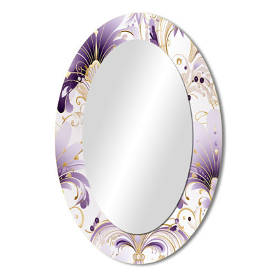 Damask Purple And White Art Deco Pattern - Damask Oval Decorative Mirror On Metal
