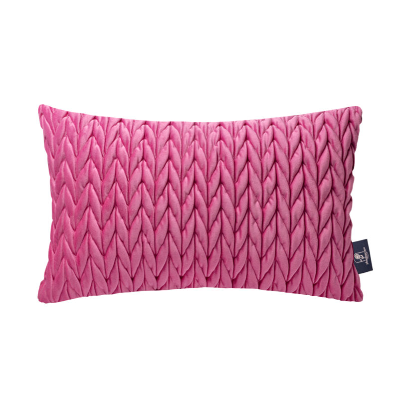 Velvet Quilted Throw Pillows, Braided Textured Decorative Cushion, Square 22"H x 22"W, Pink