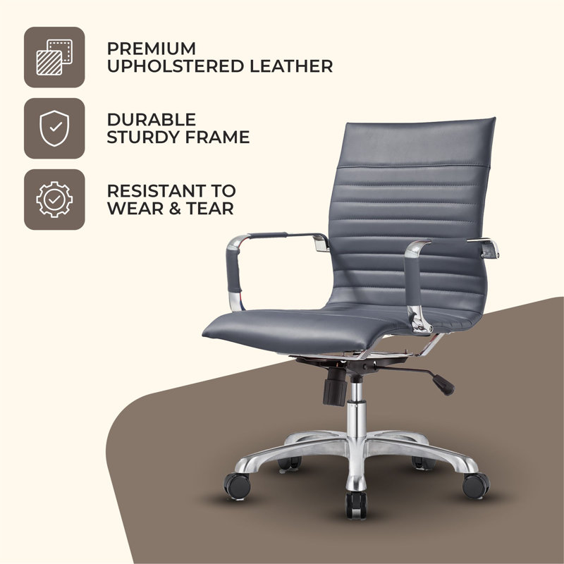 Sorrells Mid Back Leather Office Chair Adjustable Height Swivel Tilt Ergonomic Executive Conference Chair, Gray