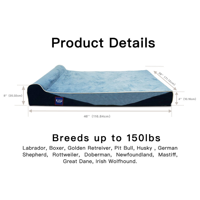 Traversin géant pour chien, L 46 po x P 28 po x H 8 po, Bleu
