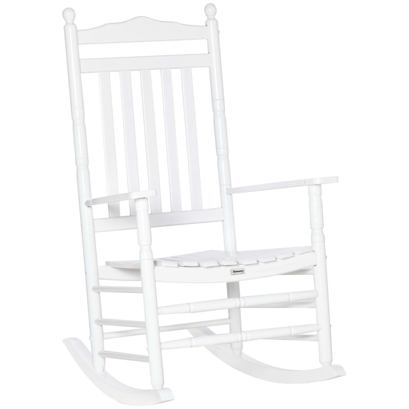 Chaise berçante en bois à haut dossier pour l'intérieur et l'extérieur Outsunny, Blanc