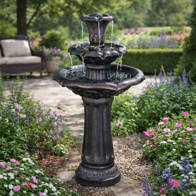 38" Outdoor 3-Tier Lily Birdbath Outdoor Water Fountain with Cascading Water and Adjustable Pump