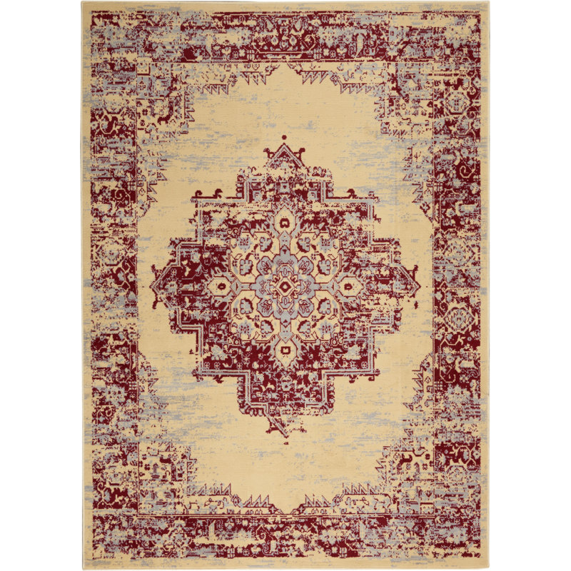 Burnie Oriental Cream/Red Area Rug, Runner 2'3" x 7'6"