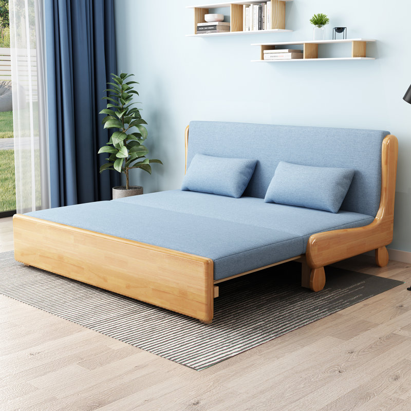 Canapé-lit 67,7 po bleu grand, canapé-lit modulaire avec méridienne réversible, canapé-lit en bois massif Lager Cama 3 en 1 pour canapé-lit, salon, appartement, chambre à coucher et bureau avec 2 coussins