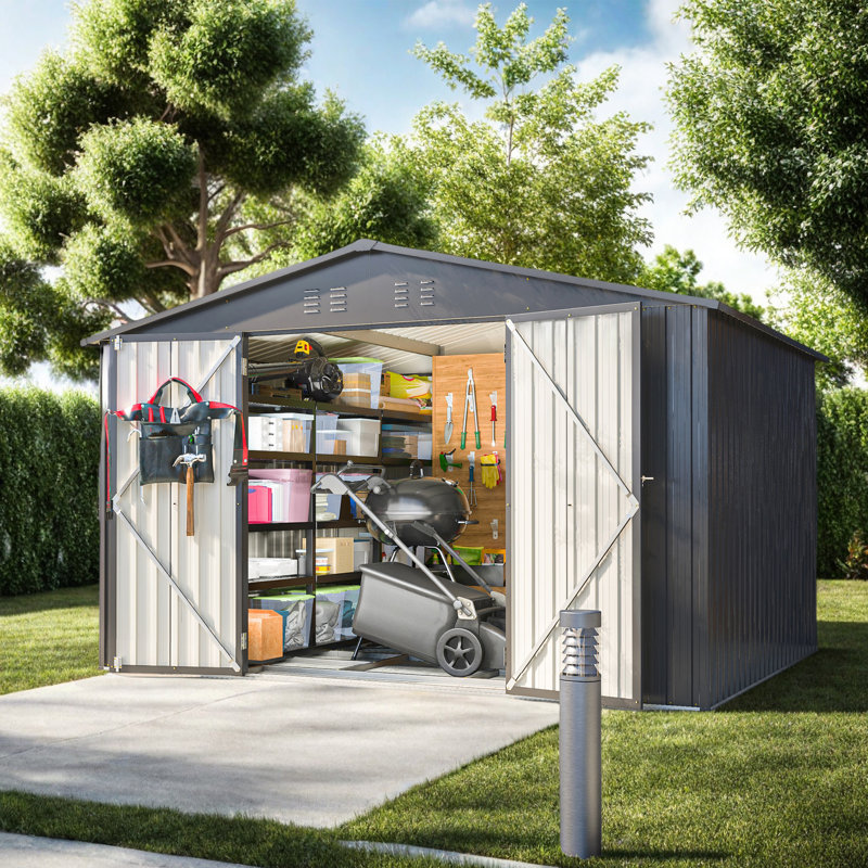 Remise de rangement extérieure en métal, remise à outils de jardin toutes saisons avec portes doubles verrouillables, parfaite pour la cour, le patio ou la pelouse - Noir